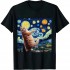 Ulloord Funny Cat Starry Night Cat - Women's Cat Van Gogh Art T-Shirt