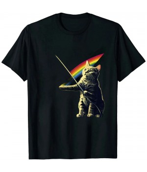 Ulloord Funny Cat Rock Music Gift Men Kids Women Funny Cat T-Shirt