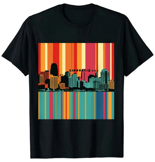 Ulloord Retro 1970's Style Kansas City Kansas Skyline T-Shirt
