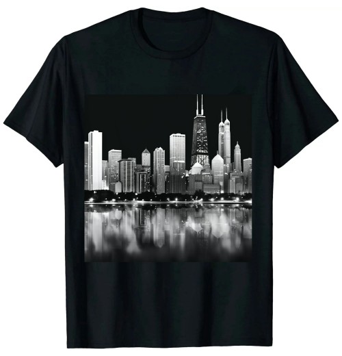 Ulloord Chicago City Skyline Lights at Night T-Shirt
