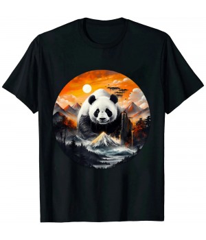 Shangniulu Panda Landscape Sun Animal Print Art Panda T-Shirt